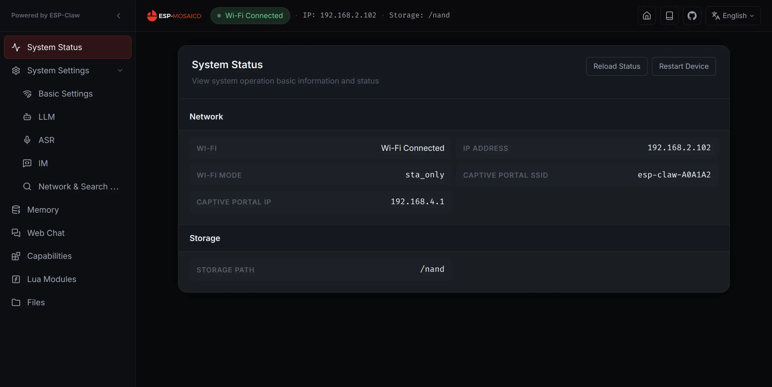 ESP-Mosaico web control panel
